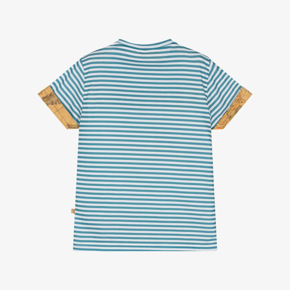 Alviero Martini-Blue Stripe Geo Map T-Shirt | Childrensalon Outlet
