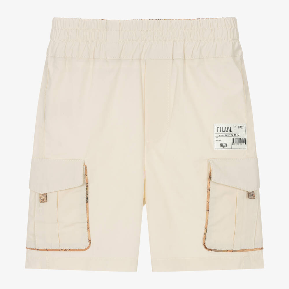 Alviero Martini-Boys Beige Cotton Cargo Geo Shorts | Childrensalon Outlet
