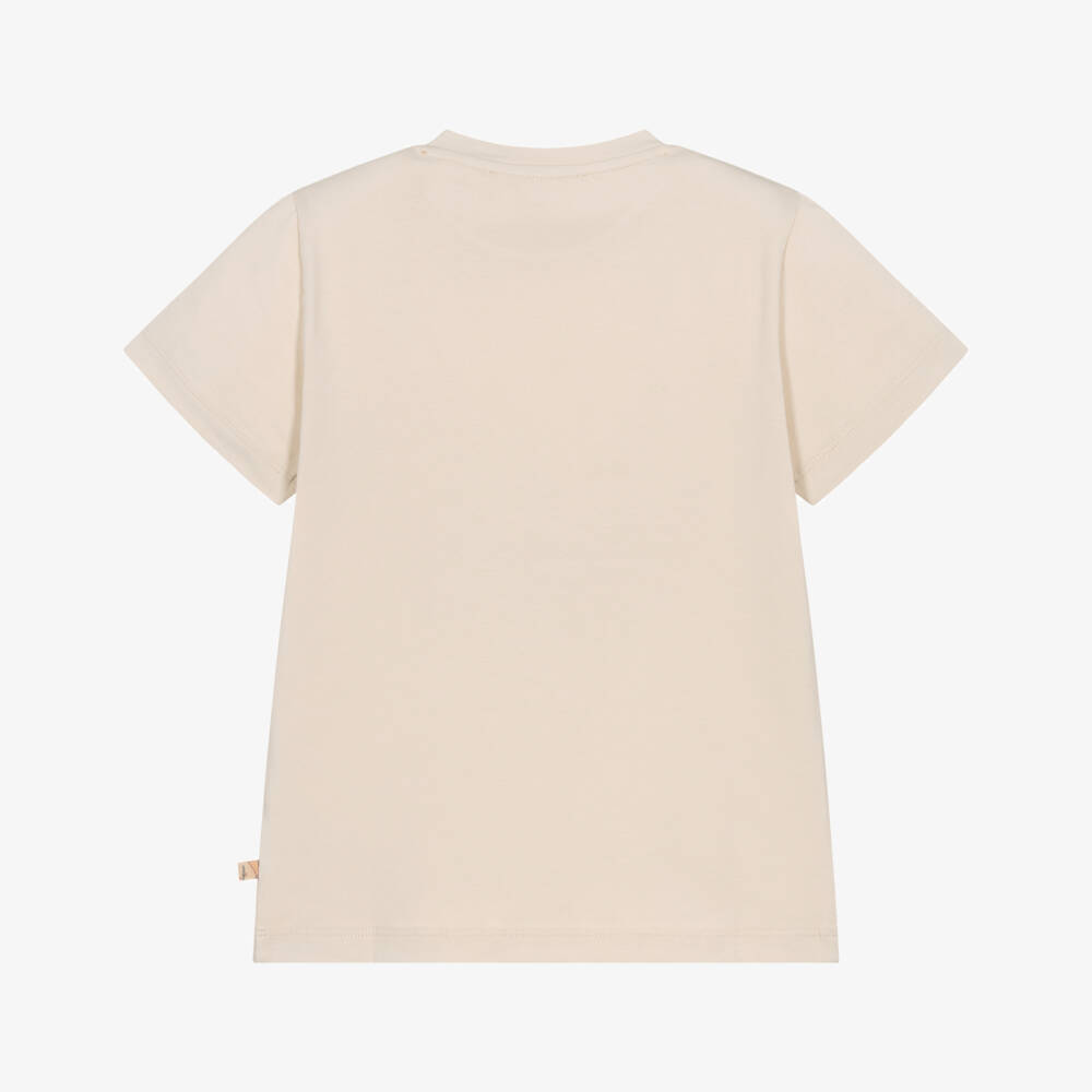 Alviero Martini-Boys Beige Cotton T-Shirt with Geo Map 1A Classe Logo | Childrensalon Outlet