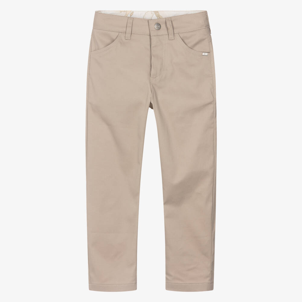 Alviero Martini-Boys Beige Cotton Trousers with Geo Map Trims | Childrensalon Outlet