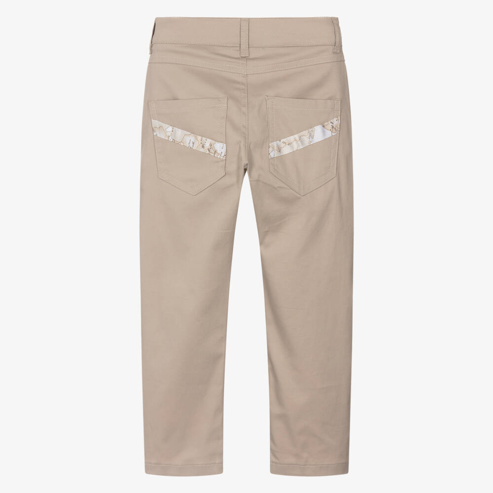 Alviero Martini-Boys Beige Cotton Trousers with Geo Map Trims | Childrensalon Outlet