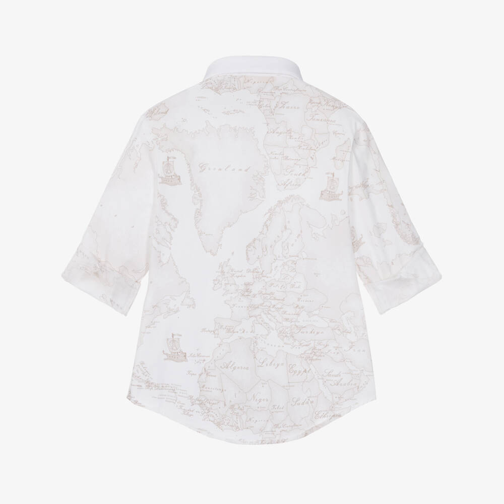 Alviero Martini-Boys Beige Geo Map Cotton Shirt | Childrensalon Outlet