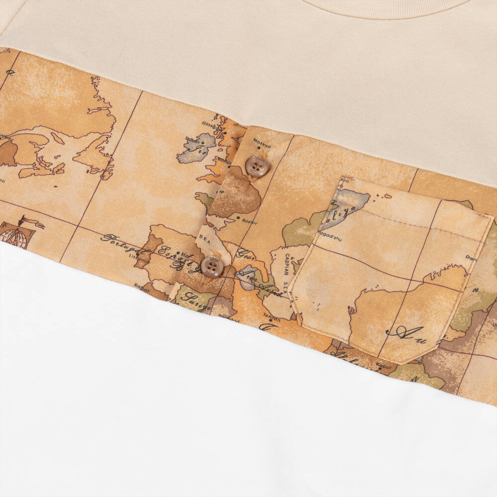 Alviero Martini-Футболка с геометрическим узором бежевого цвета для мальчиков | Childrensalon Outlet