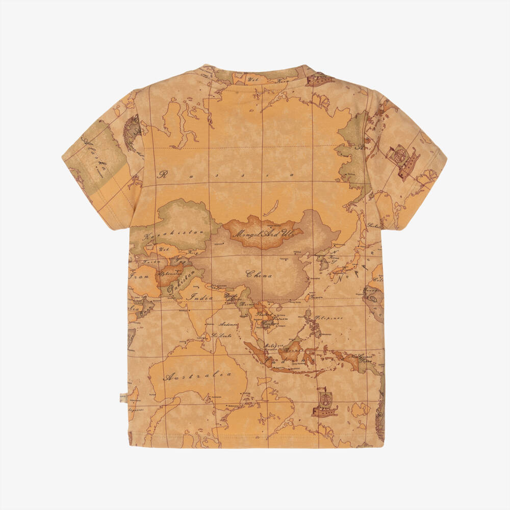 Alviero Martini-Футболка из хлопка с геометрическим принтом бежевого цвета для мальчиков | Childrensalon Outlet