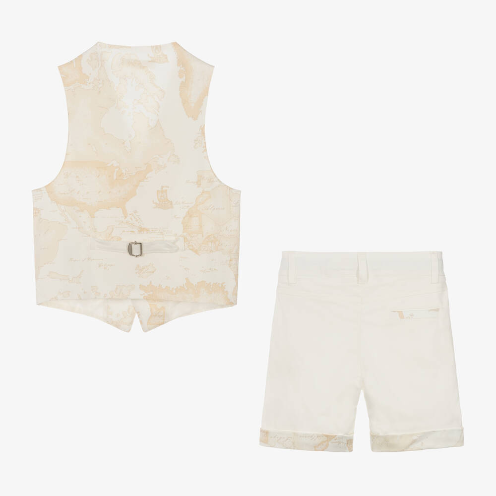 Alviero Martini-Boys Beige Geo Shorts & Waistcoat Suit | Childrensalon Outlet
