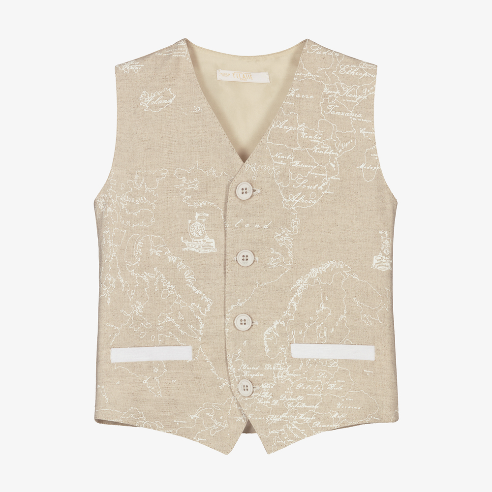 Alviero Martini - Boys Beige Linen Waistcoat | Childrensalon