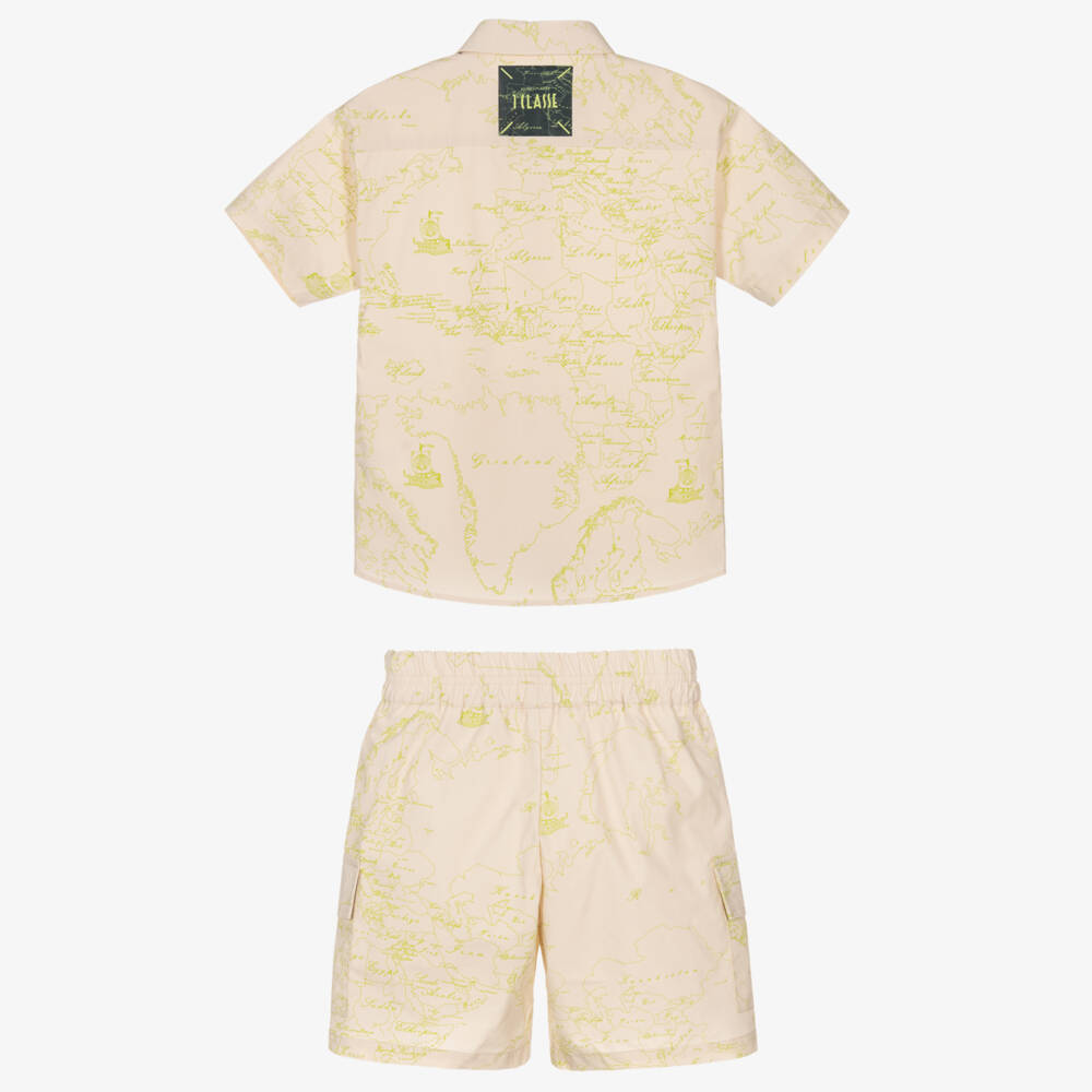 Alviero Martini-Комплект для мальчиков бежевый и оливковый с геометрическим узором | Childrensalon Outlet