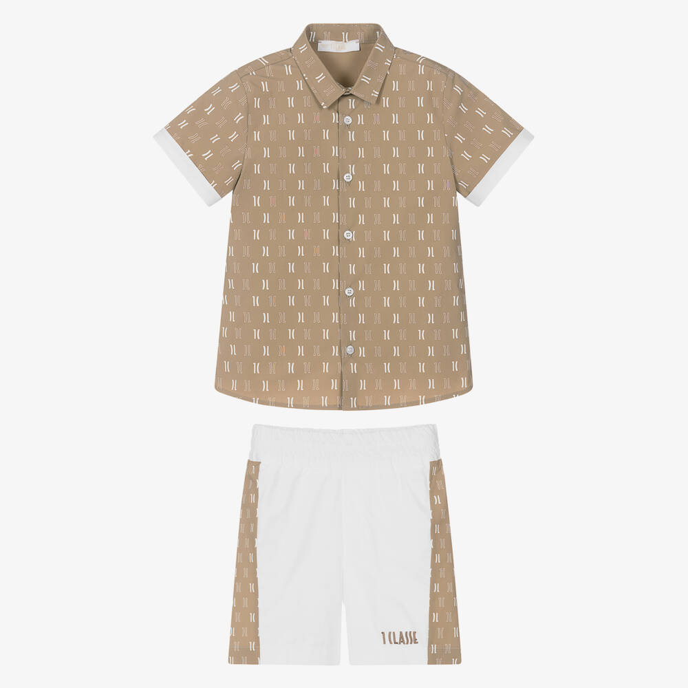 Alviero Martini-Boys Beige & White Cotton Shorts Set | Childrensalon Outlet