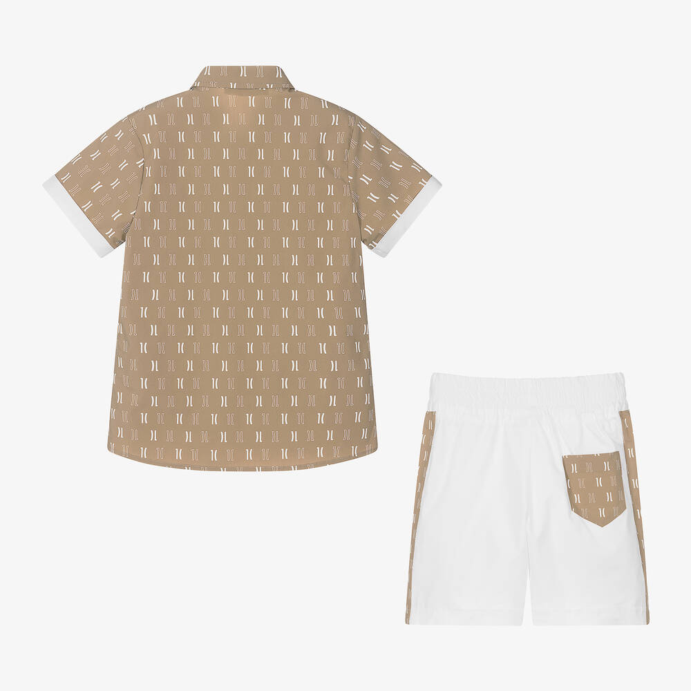Alviero Martini-Boys Beige & White Cotton Shorts Set | Childrensalon Outlet