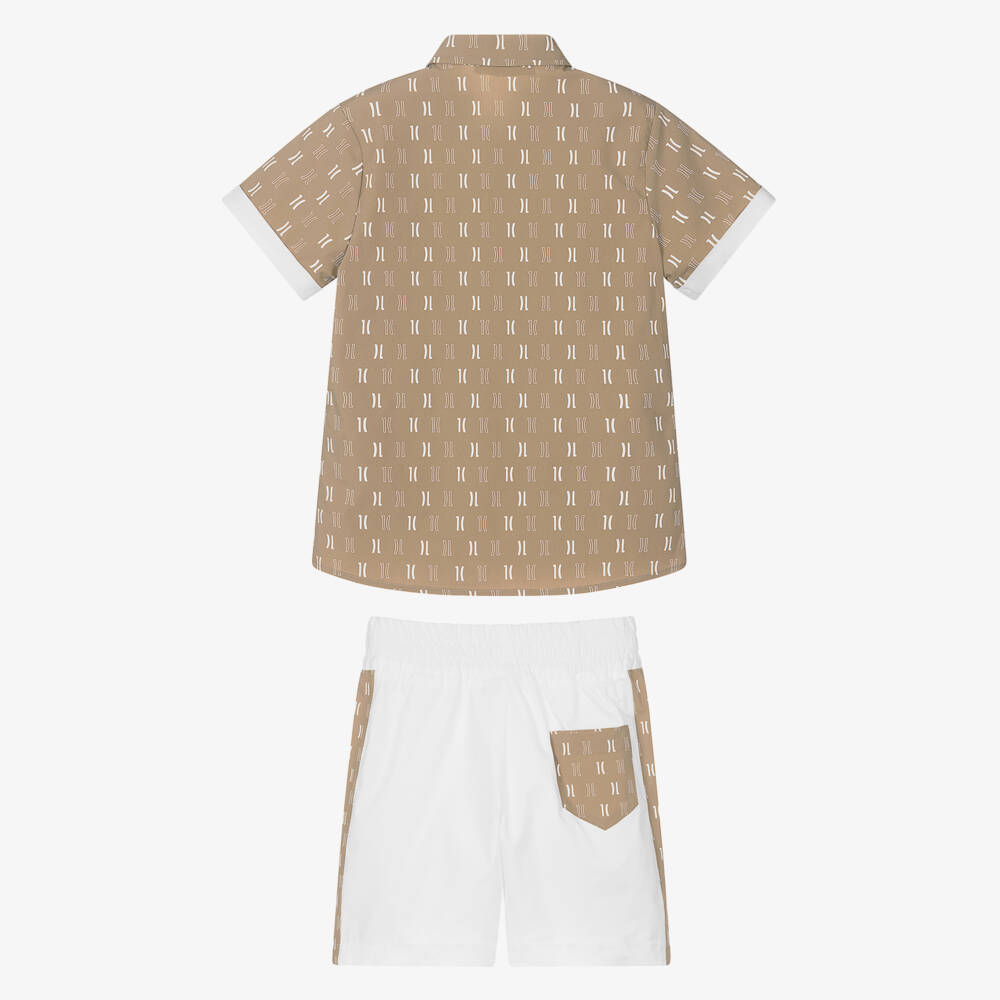 Alviero Martini-Boys Beige & White Cotton Shorts Set | Childrensalon Outlet