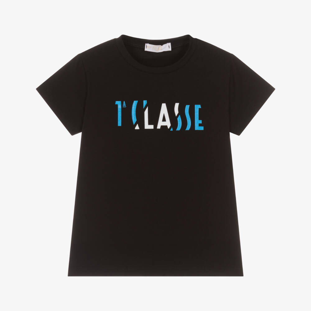 Alviero Martini-Boys Black 1a Classe Print Cotton T-Shirt | Childrensalon Outlet