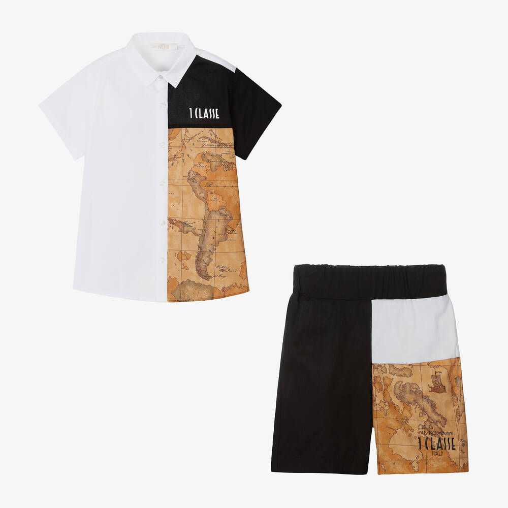 Alviero Martini-Boys Black & Beige Cotton Geo Shorts Set | Childrensalon Outlet