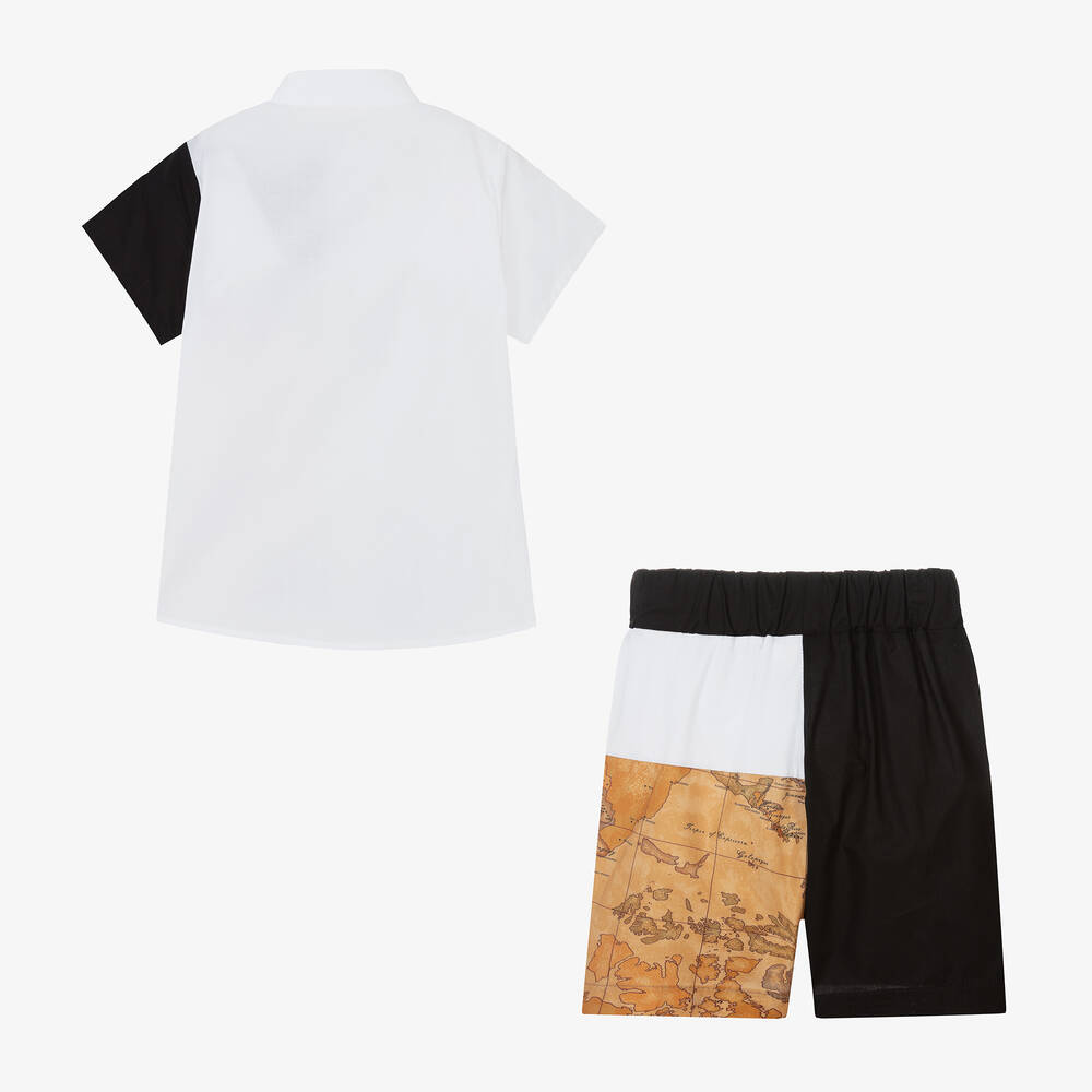Alviero Martini-Boys Black & Beige Cotton Geo Shorts Set | Childrensalon Outlet