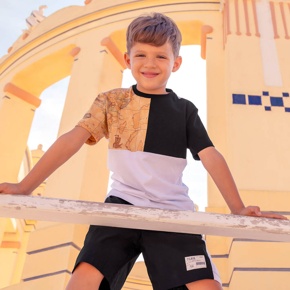 Alviero Martini-Boys Black Colourblock Cotton Shorts Set | Childrensalon Outlet