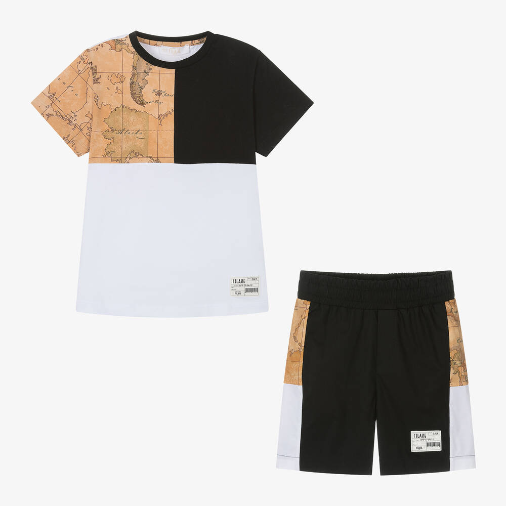 Alviero Martini-Boys Black Colourblock Cotton Shorts Set | Childrensalon Outlet