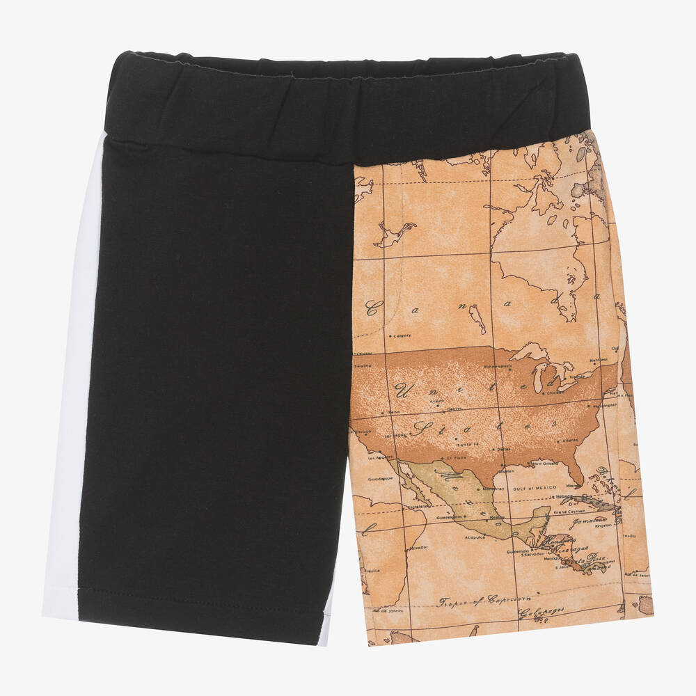 Alviero Martini-Черные хлопковые шорты Geo Map для мальчиков | Childrensalon Outlet