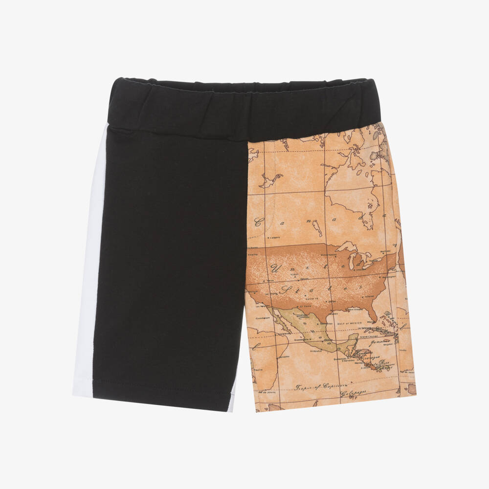 Alviero Martini-Boys Black Cotton Geo Map Shorts | Childrensalon Outlet