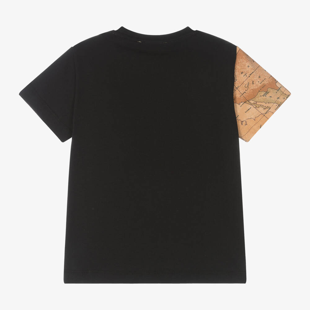 Alviero Martini-Boys Black Cotton Geo Map T-Shirt | Childrensalon Outlet