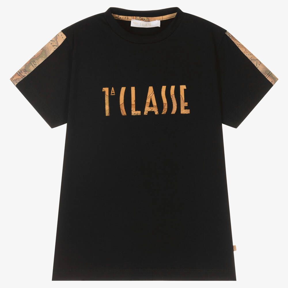 Alviero Martini-Boys Black Cotton Geo T-Shirt | Childrensalon Outlet