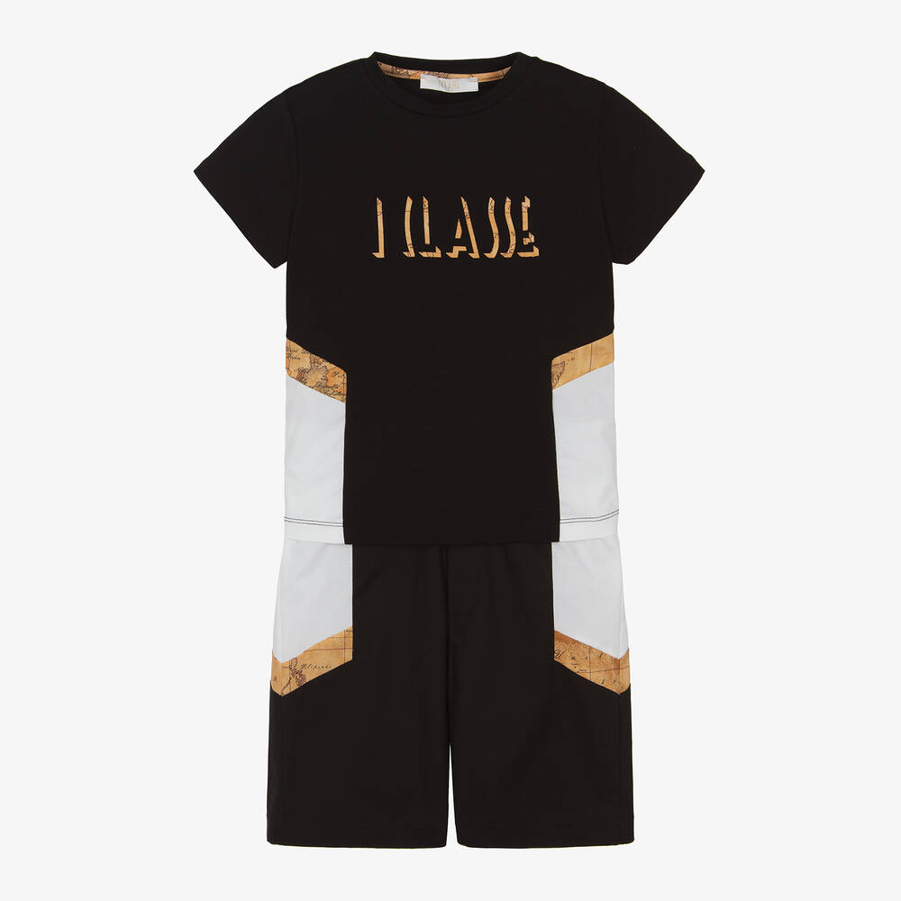 Alviero Martini-Boys Black Cotton Shorts Set | Childrensalon Outlet