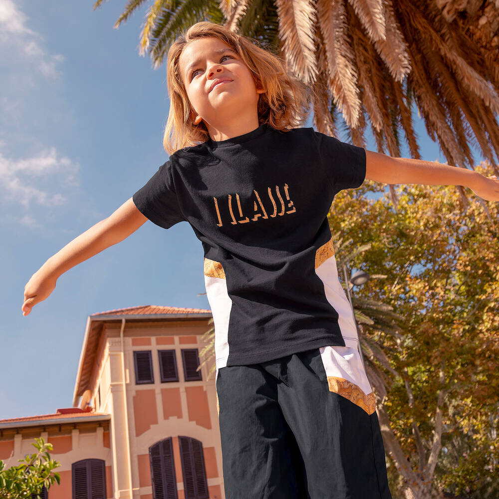 Alviero Martini-Boys Black Cotton Shorts Set | Childrensalon Outlet
