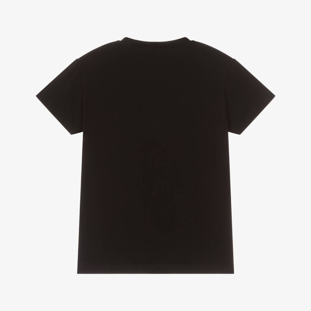 Alviero Martini-Boys Black Cotton T-Shirt with 1st Classe Pattern | Childrensalon Outlet