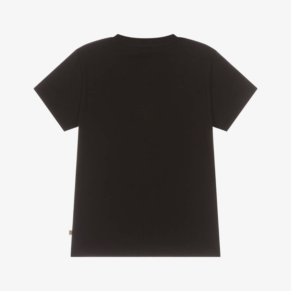 Alviero Martini-Boys Black Cotton T-Shirt with Geo Map Logo  | Childrensalon Outlet