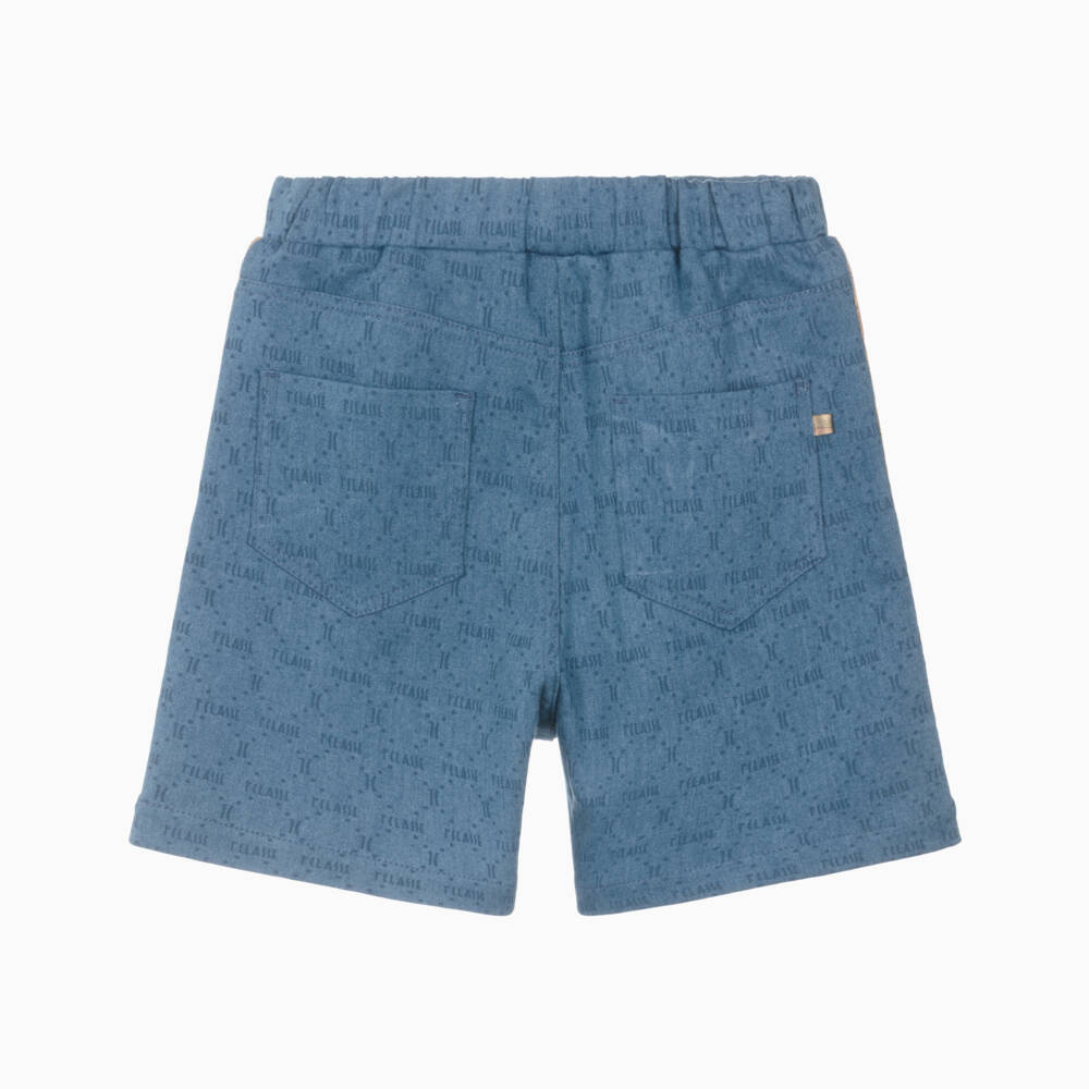 Alviero Martini-Boys Blue 1a Classe Pattern Denim Jersey Shorts | Childrensalon Outlet