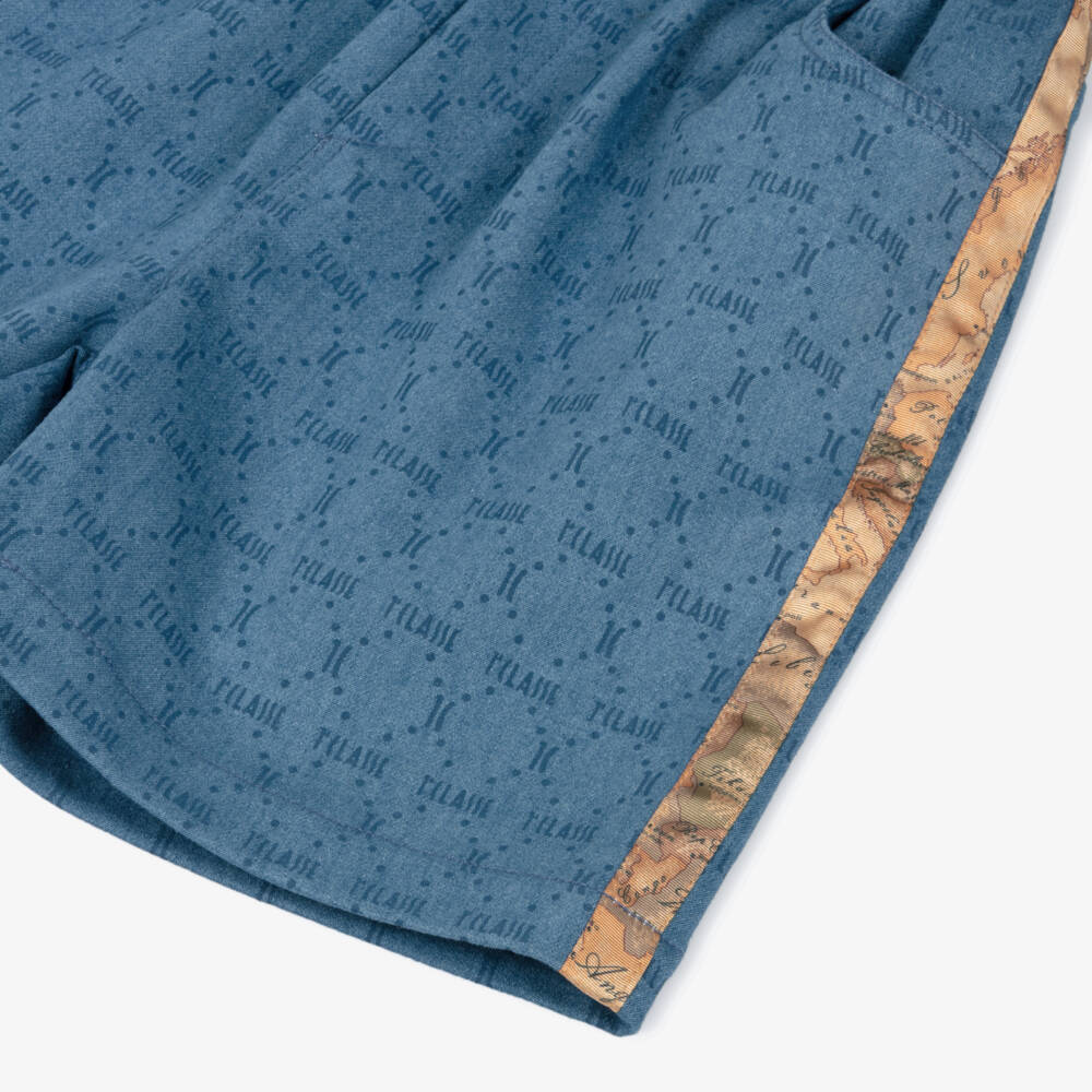 Alviero Martini-Boys Blue 1a Classe Pattern Denim Jersey Shorts | Childrensalon Outlet