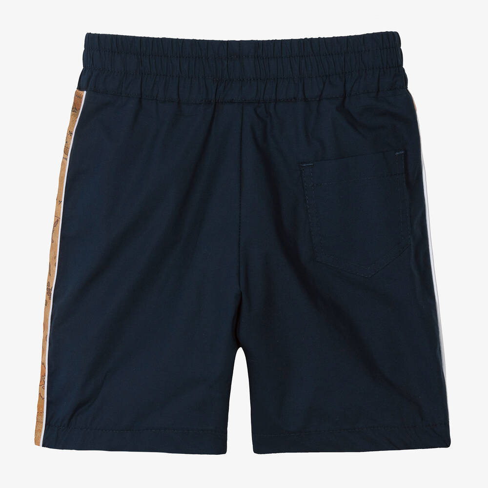 Alviero Martini-Boys Blue & Beige Cotton Geo Map Shorts | Childrensalon Outlet