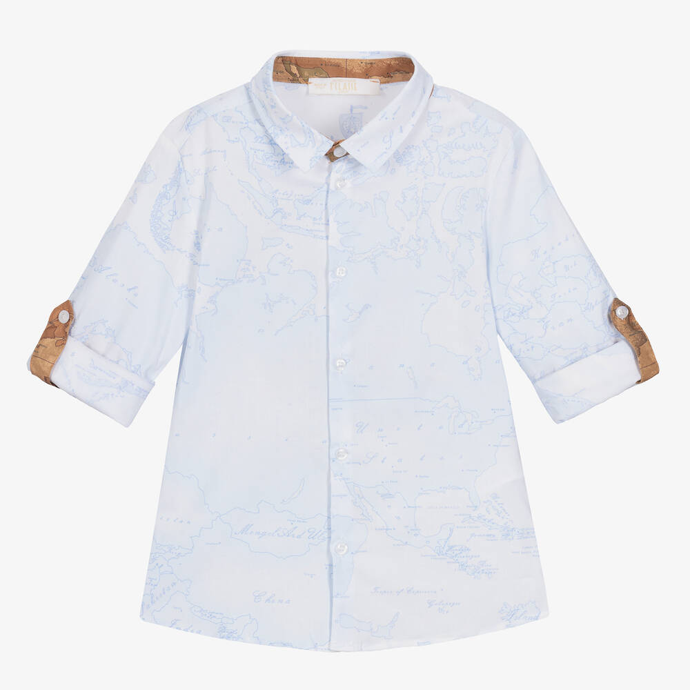 Alviero Martini - Голубая рубашка с бежевой картой мира | Childrensalon