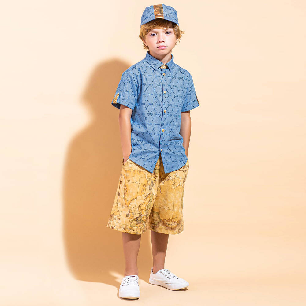 Alviero Martini-Boys Blue Chambray Logo Shirt | Childrensalon Outlet