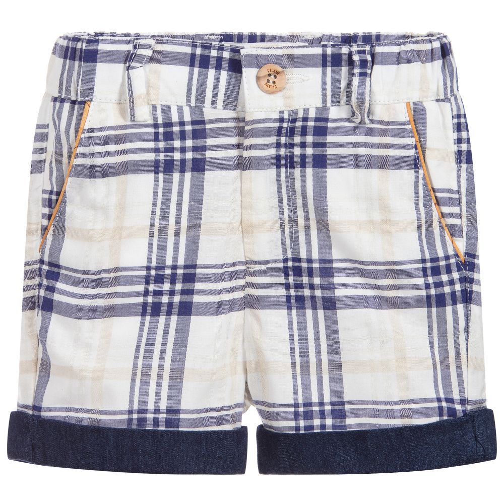 Alviero Martini - Boys Blue Check Cotton Shorts | Childrensalon
