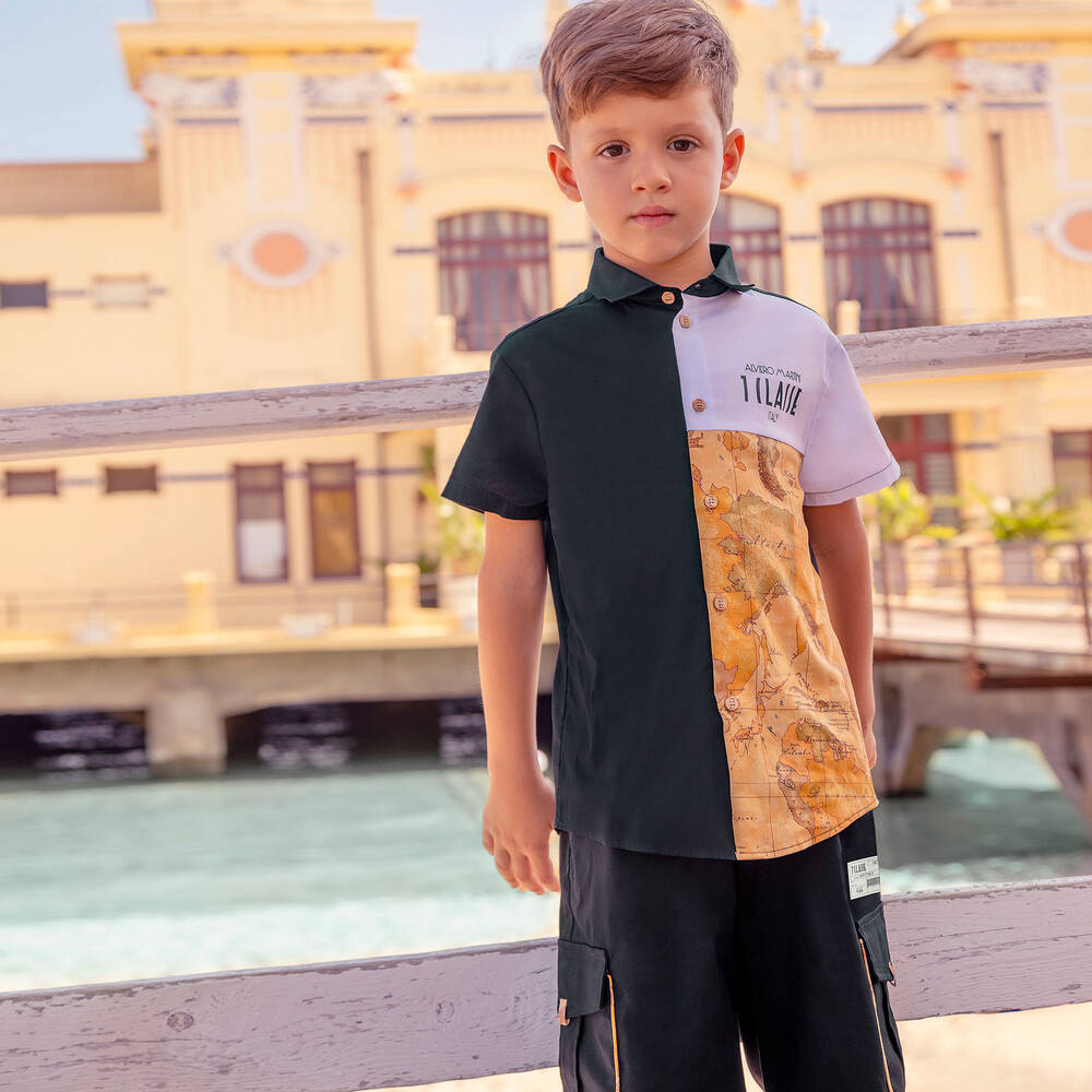 Alviero Martini-Boys Blue Cotton Cargo Geo Shorts | Childrensalon Outlet