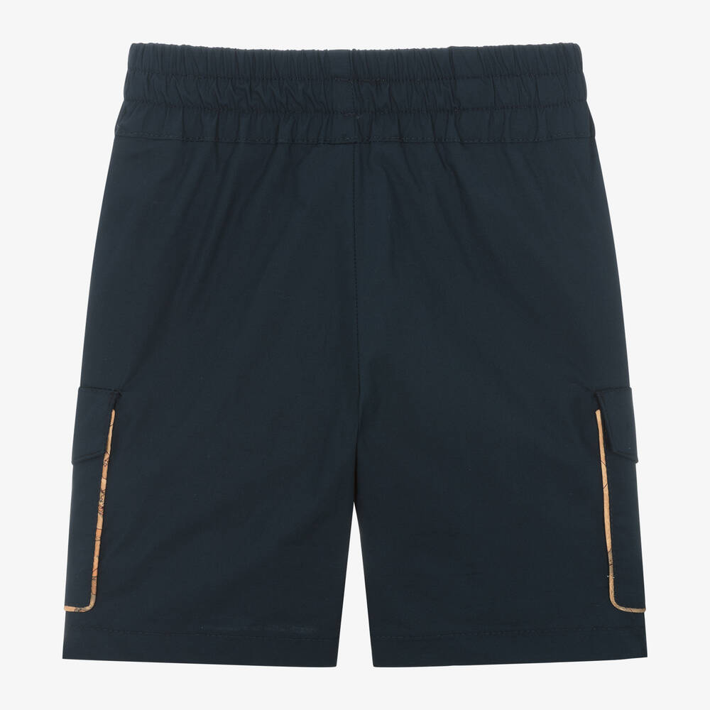 Alviero Martini-Boys Blue Cotton Cargo Geo Shorts | Childrensalon Outlet
