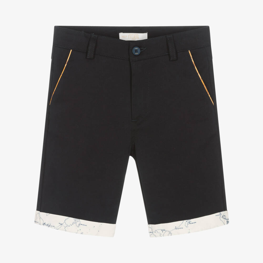 Alviero Martini - Boys Blue Cotton Geo Map Shorts | Childrensalon