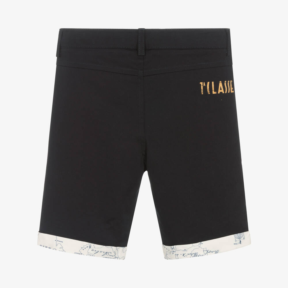 Alviero Martini-Boys Blue Cotton Geo Map Shorts | Childrensalon Outlet