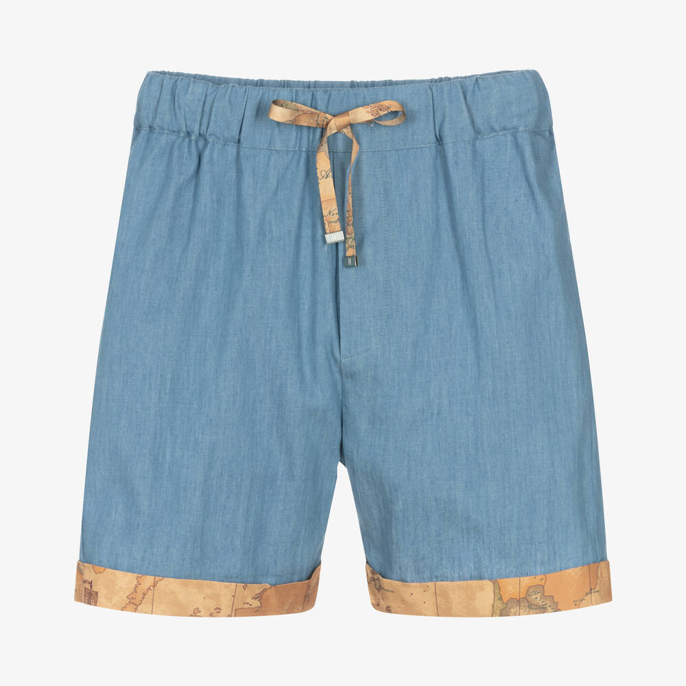 Alviero Martini - Boys Blue Cotton Geo Map Shorts | Childrensalon