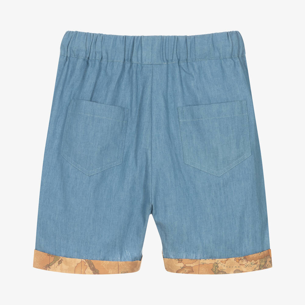 Alviero Martini-Boys Blue Cotton Geo Map Shorts | Childrensalon Outlet