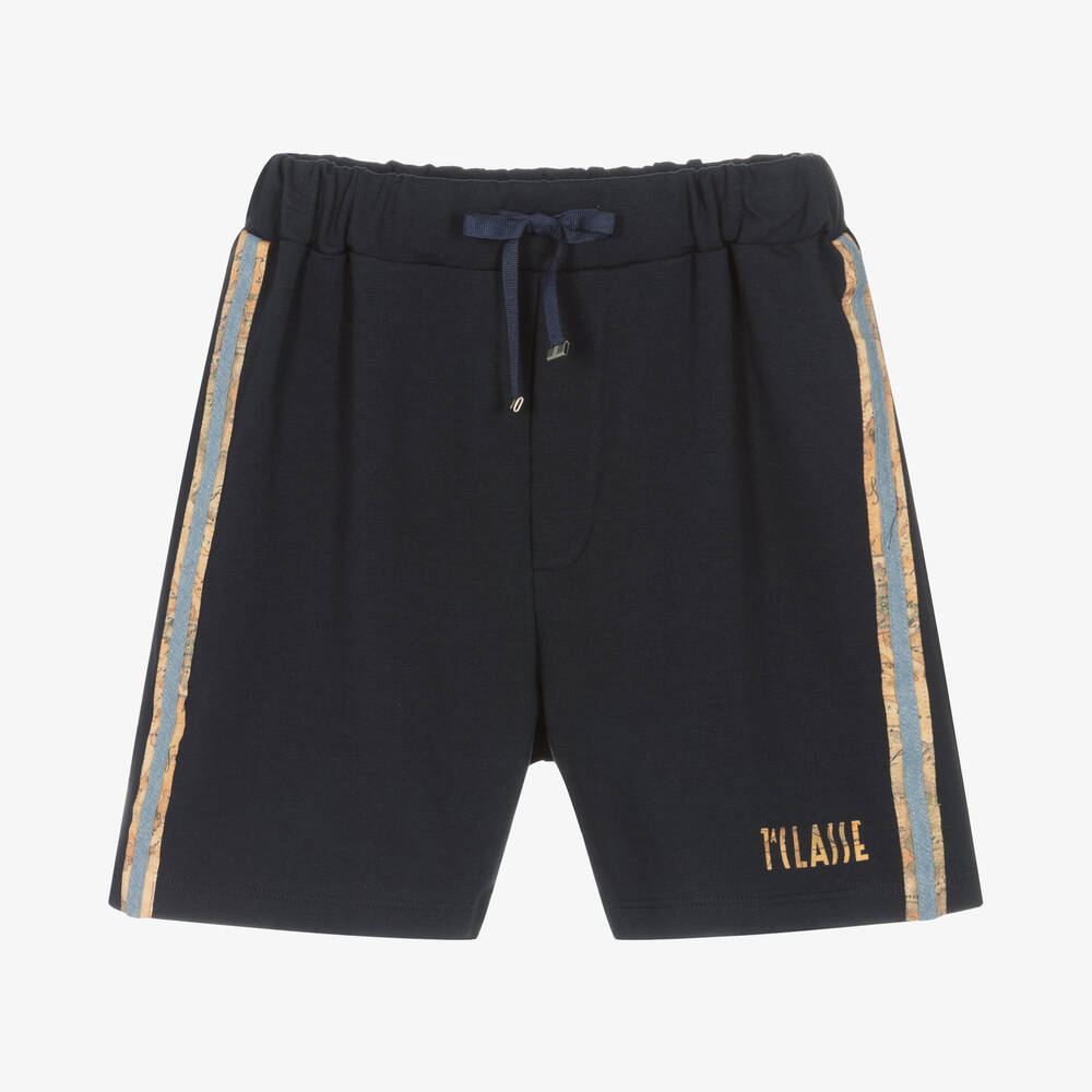 Alviero Martini - Boys Blue Cotton Geo Map Shorts | Childrensalon