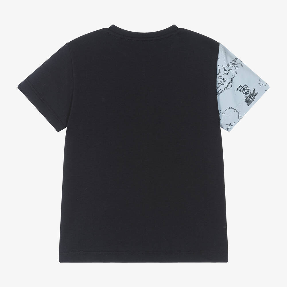Alviero Martini-Синяя хлопковая футболка Geo Map для мальчиков | Childrensalon Outlet