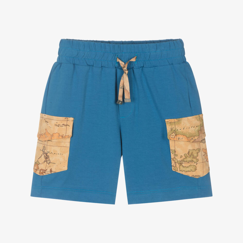 Alviero Martini-Boys Blue Cotton Geo Shorts | Childrensalon Outlet