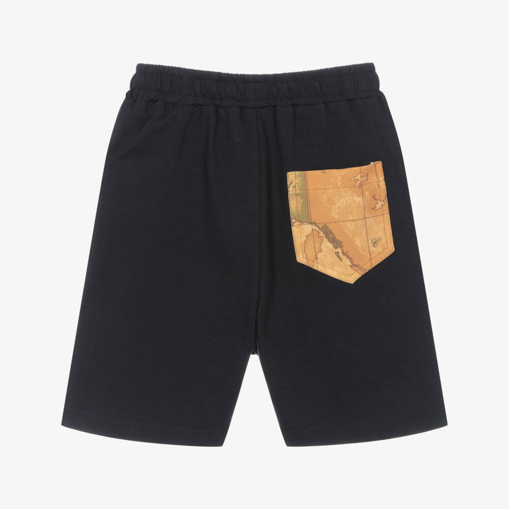 Alviero Martini-Boys Blue Geo Map Cotton Shorts | Childrensalon Outlet