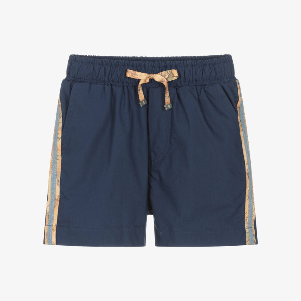 Alviero Martini-Boys Blue Geo Map Cotton Shorts  | Childrensalon Outlet