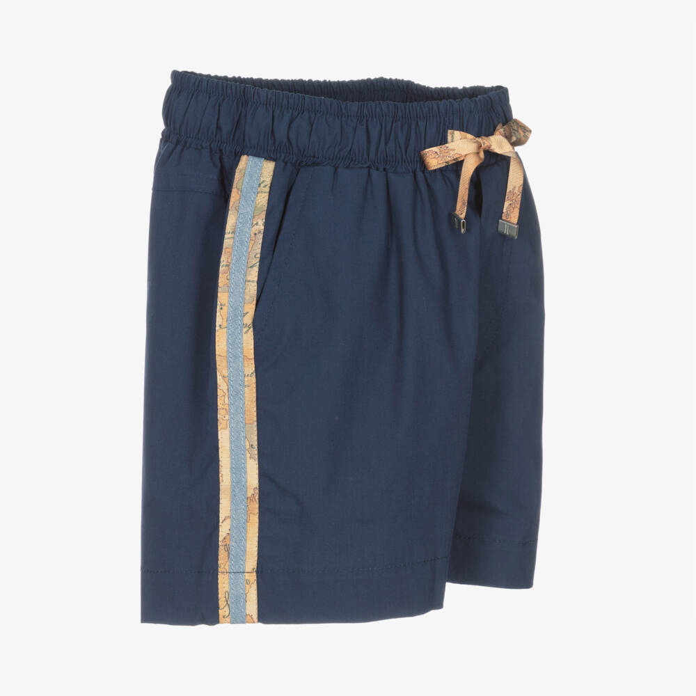 Alviero Martini-Boys Blue Geo Map Cotton Shorts | Childrensalon Outlet