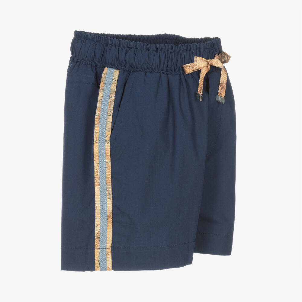 Alviero Martini-Boys Blue Geo Map Cotton Shorts  | Childrensalon Outlet