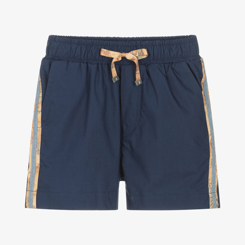 Alviero Martini - Boys Blue Geo Map Cotton Shorts  | Childrensalon