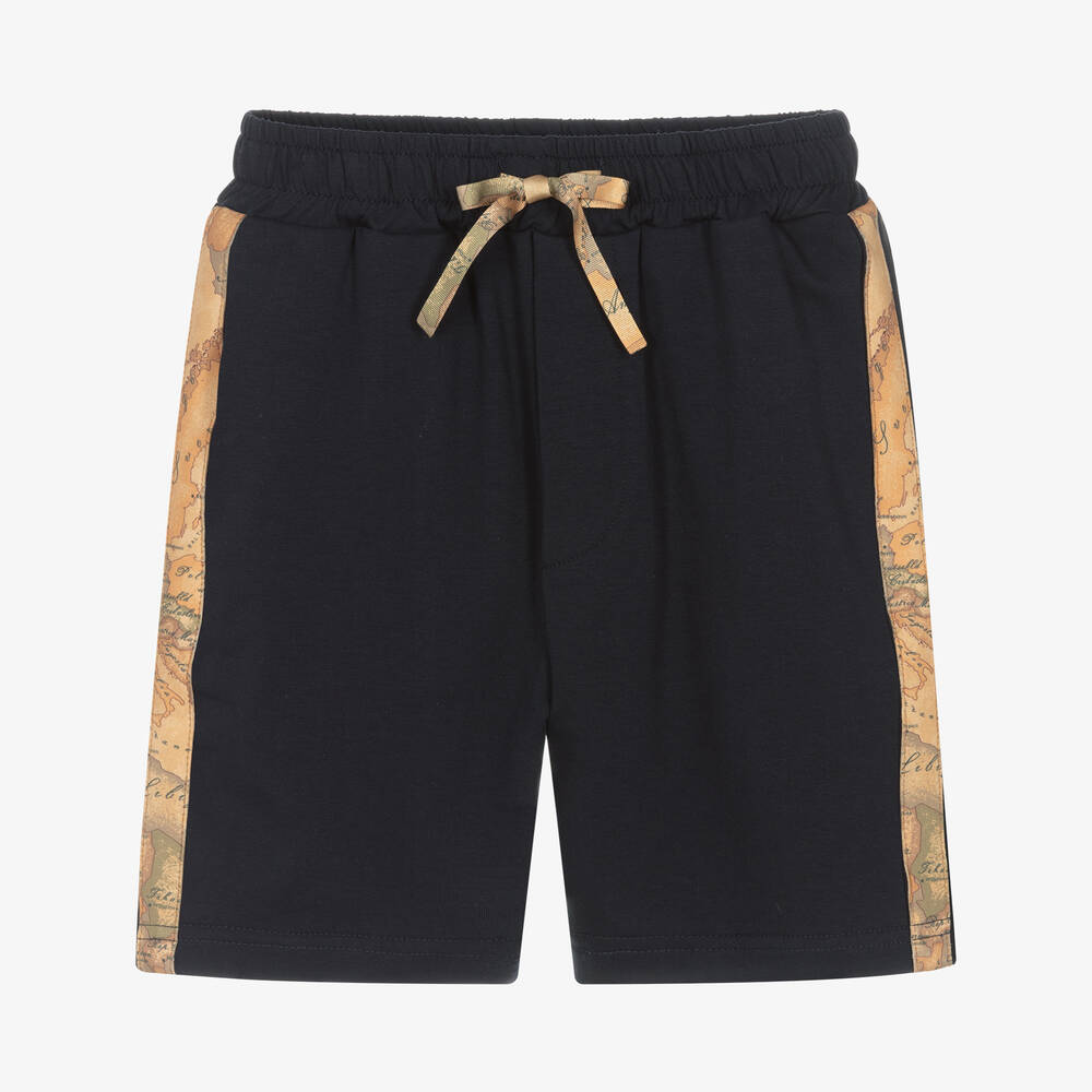 Alviero Martini-Boys Blue Geo Map Cotton Shorts | Childrensalon Outlet