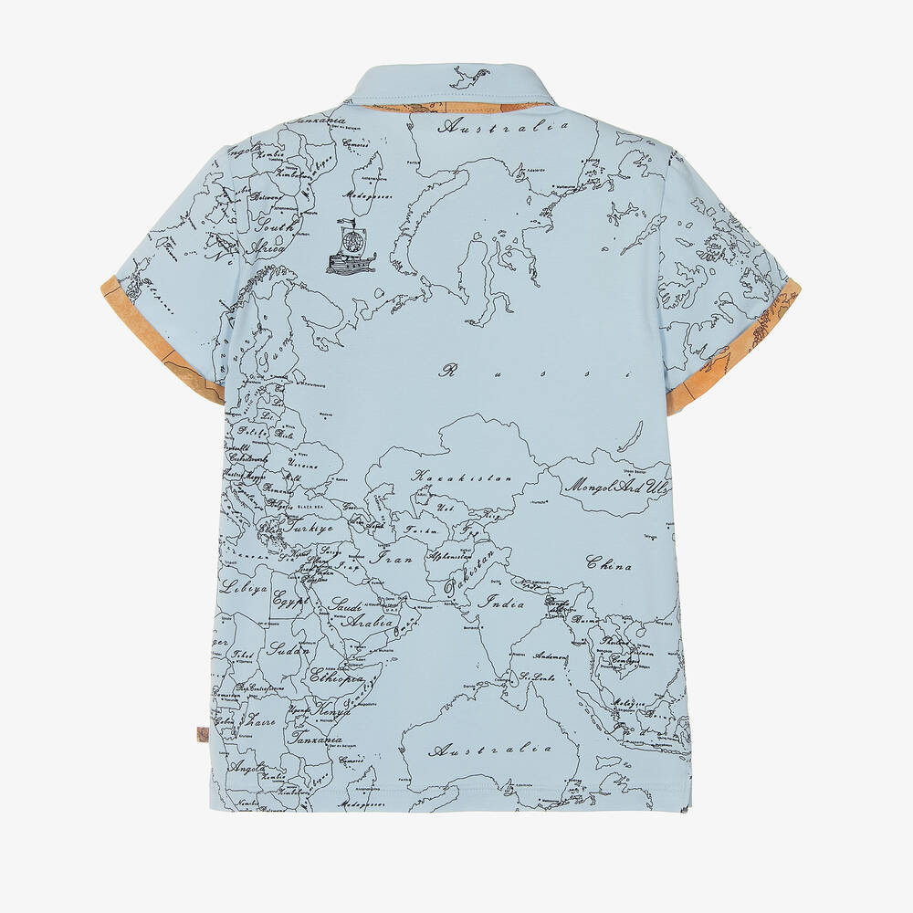 Alviero Martini-Boys Blue Geo Map Polo Shirt | Childrensalon Outlet
