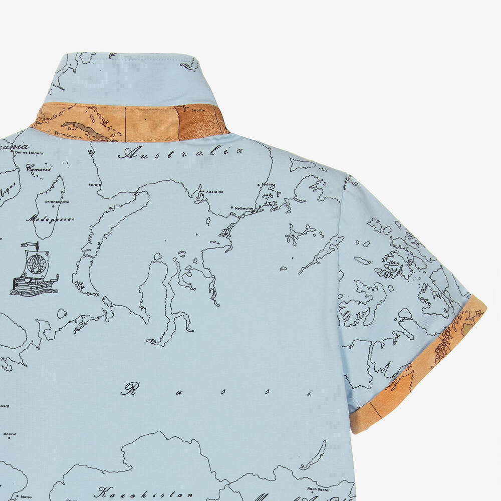 Alviero Martini Boys Blue Geo Map Polo Shirt